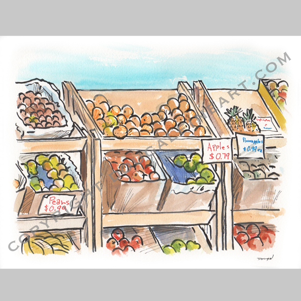 Watercolor Fruit Tote  Fruit Stand – Martha Mae: Art Supplies